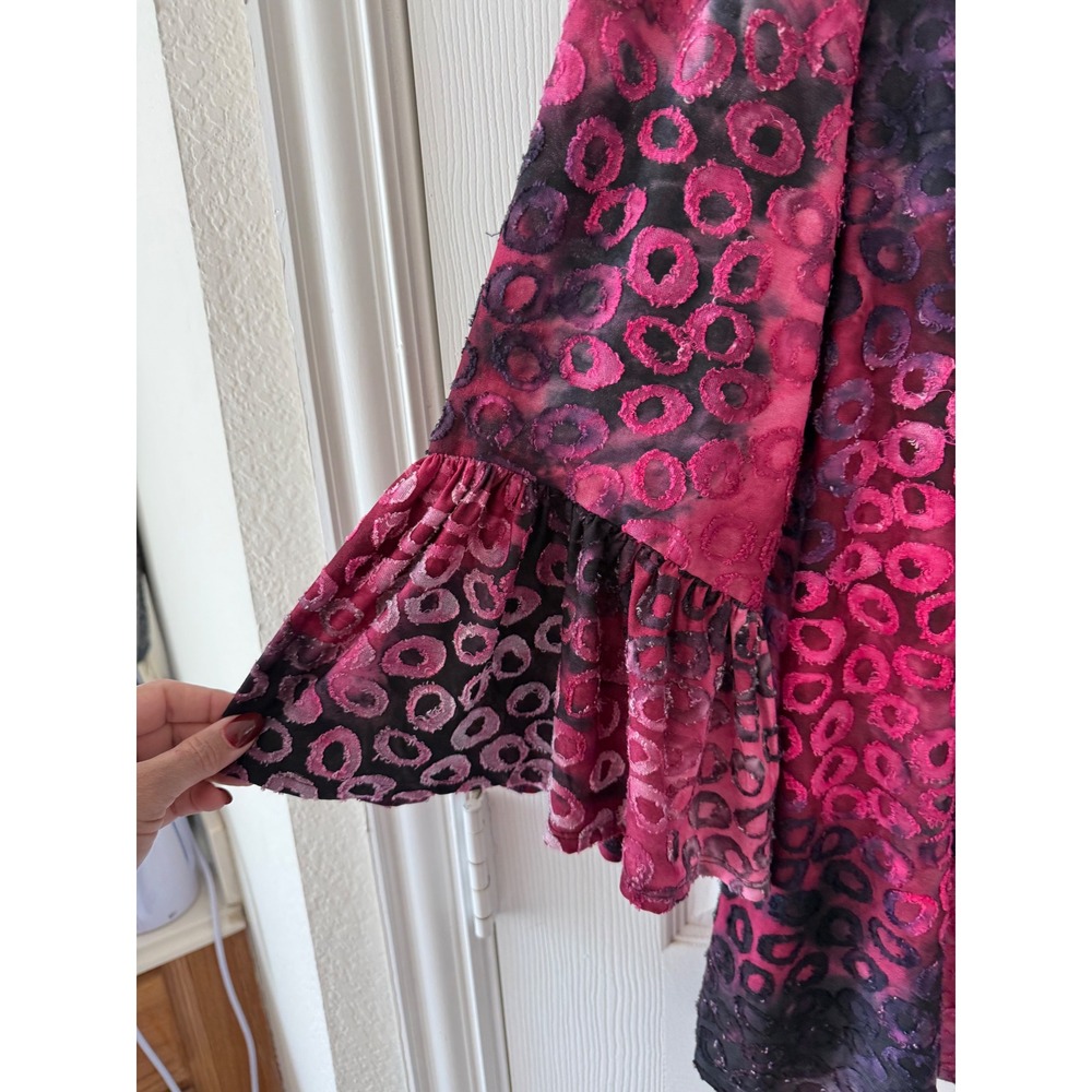 Ruby Rd XL Pink Black Velvet Burnout Tunic Bell Sleeve Whimsigoth Art to Wear - Picture 6 of 8